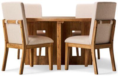 La Jolla 5 Piece Dining Set - Round Solid Wood Table with Plank-Style Top - Four Upholstered Side Chairs - Reclaimed Hardwood - Transitional Style - Seats 4