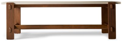 Kindred Dining Table - Rectangular Faux Stone Top - Solid Mahogany Trestle Base - Elegant Fluted Legs