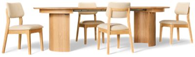 Transformer Eclipse 5 Piece Extendable Dining Set - Adjustable Table - Solid Oak Construction - 4 Stackable Chairs