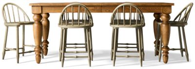 Country Living 7 Piece Counter Height Dining Set - Rectangular Table with Bold Turned Legs - Two Extension Leaves - Six Windsor Chairs with Arched Spindle Backs - Durable Oak Veneers