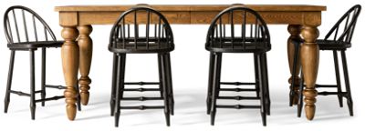 Country Living 7 Piece Counter Height Dining Set - Rectangular Table with Bold Turned Legs - Two Extension Leaves - Six Windsor Chairs with Arched Spindle Backs - Durable Oak Veneers