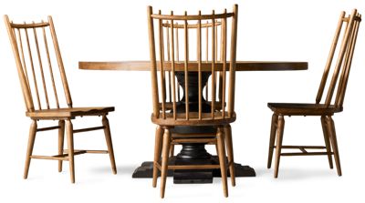 Country Living 5 Piece Dining Set - Traditional Farmhouse Design - Round Table with Turned Pedestal Base - Four Spindle Back Chairs