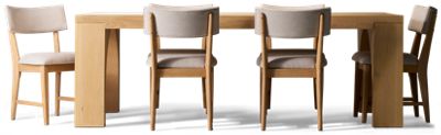 Archimedes 7 Piece Dining Set - Contemporary Rectangular Table - Six Upholstered Side Chairs - Solid Asian Hardwood - Seats 6