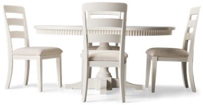 Westport 5 Piece Dining Set - Round to Oval Table - 18" Extension Leaf - Turned Pedestal Base - 4 Upholstered Ladderback Chairs