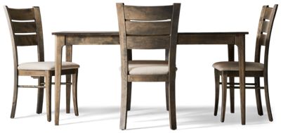 Shadow 5 Piece Dining Set - Rectangular Table with 16" Leaf - 4 Upholstered Wide Ladderback Side Chairs - Solid Birch Construction