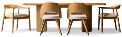 Caramel 7 Piece Dining Set - Double Fluted Pedestal Table - 6 Upholstered Chairs - Stylish Modern Design