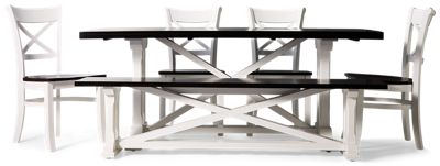 Alexa 6 Piece Dining Set - Trestle Base Table - 4 Side Chairs - Bench - Modern Farmhouse Style
