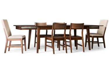 Berkeley 7 Piece Dining Set - Solid Asian Hardwood - Extendable Table with Butterfly Leaves - 4 Wood Seat Chairs - 2 Upholstered Chairs