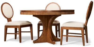 Manhattan Valley 5 Piece Dining Set - 50" Round Table - 4 Upholstered Side Chairs - Vintage Chestnut Finish - Seats Up To 4