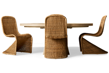Coastal Dockside 5 Piece Dining Set - Pedestal Base with Leaf - 4 Woven Rattan Chairs