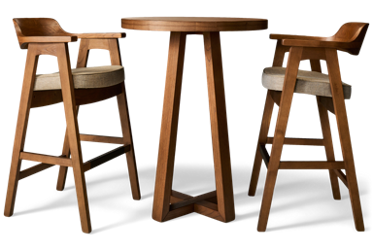 Mia 3 Piece Bar Height Modern Dining Set - Round Table - 2 Upholstered Bar Stools - Solid Hardwood Construction