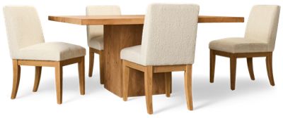 Sequoia 5 Piece Dining Set - Rectangular Solid Asian Hardwood Table - Four Upholstered Side Chairs - Traditional Rustic Elegance - Seats 4