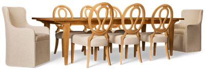 Birchaven 9 Piece Dining Set - Rectangular Table with Two 18" Leaves - Six Oval Back Side Chairs - Two Upholstered Arm Chairs with Casters - Seats 8