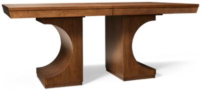 Manhattan Valley Rectangular Dining Table - Pedestal Base with Grooved Tambor Details - Vintage Chestnut Finish - One 20" Self-Storing Extension Leaf