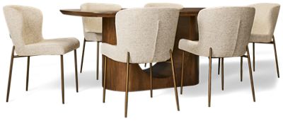Urban Nest 7 Piece Dining Set - U-Pedestal Base Table - 6 Performance Fabric Side Chairs - Contemporary
