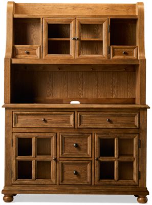 Country Living Server & Hutch - Vintage Rustic Charm - Ample Storage - Glass-Front Doors - Display Shelves - Classic Molded Details