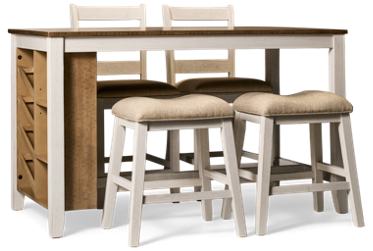 Skempton 5 Piece Counter Height Dining Set - Two-Tone Finish Table - 2 Ladder Back Upholstered Stools - 2 Backless Upholstered Stools - Space Saving Design