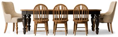 Country Living 9 Piece Dining Set - Rectangular Dining Table - Two Extension Leaves - Six Windsor Side Chairs - Two Upholstered Armchairs - Traditional Style