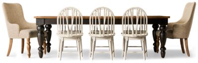 Country Living 9 Piece Dining Set - Rectangular Dining Table - Two Extension Leaves - Six Windsor Side Chairs - Two Upholstered Armchairs - Traditional Style