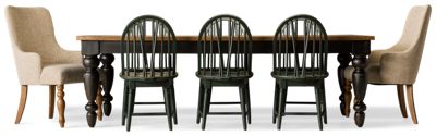 Country Living 9 Piece Dining Set - Rectangular Dining Table - Two Extension Leaves - Six Windsor Side Chairs - Two Upholstered Armchairs - Traditional Style