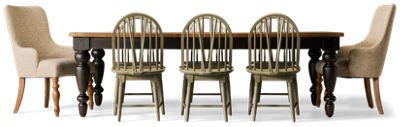 Country Living 9 Piece Dining Set - Rectangular Dining Table - Two Extension Leaves - Six Windsor Side Chairs - Two Upholstered Armchairs - Traditional Style