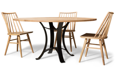 Dovetail 5 Piece Dining Set - 60" Round Solid Oak Table with Metal Base - Four Side Chairs - Classic Country Style - Seats 4