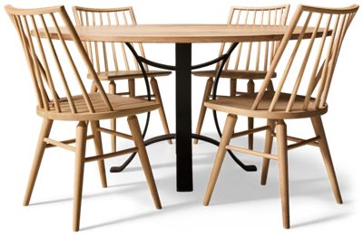 Dovetail 5 Piece Dining Set - 60" Round Solid Oak Table with Metal Base - Four Side Chairs - Classic Country Style - Seats 4