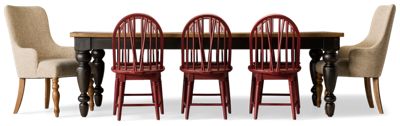 Country Living 9 Piece Dining Set - Rectangular Dining Table - Two Extension Leaves - Six Windsor Side Chairs - Two Upholstered Armchairs - Traditional Style