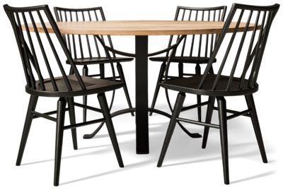 Dovetail 5 Piece Dining Set - 60" Round Solid Oak Table with Metal Base - Four Side Chairs - Classic Country Style - Seats 4