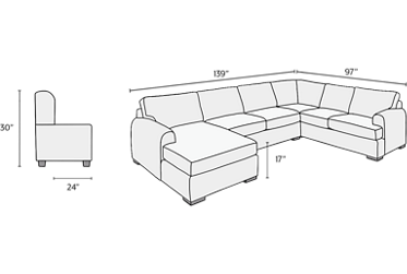 Choices 3 Piece Sectional - Sleek Style - Classic Comfort - Durable Sunbrella Fabric - Cozy Chaise Lounge - Three Toss Pillows