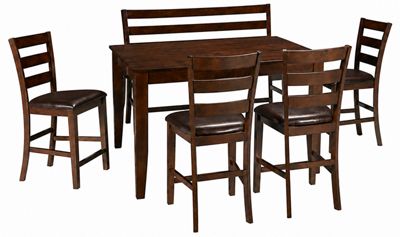 Kona 6 Piece Counter Height Dining Set - Table with 18" Leaf - Bench - 4 Counter Stools - Seats 6