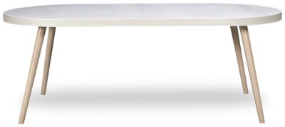 Seton Creek Dining Table - Casual Contemporary Design - Smooth Oval Faux Stone Tabletop - Sturdy Aluminum Base - Center Hole For Umbrella