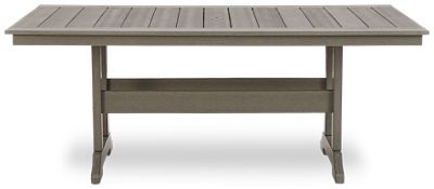 Visola Dining Table - Slatted Tabletop Design - Sturdy Trestle Base - Center Hole for Umbrella - Elegant Grey Finish - Durable High-Density Polyethylene