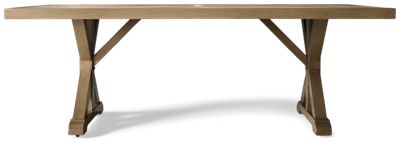 Laguna Heights Rectangular Dining Table - Durable Porcelain Top - Planked Chevron Design - Center Umbrella Hole - Aluminum Double Pedestal Base