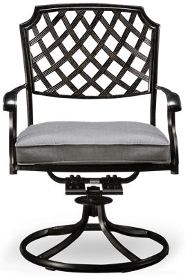 Madison Swivel Rocker - Durable Powder-Coated Aluminum - Curved Arms - Round Swivel Base - Plush Grey Seat Cushion