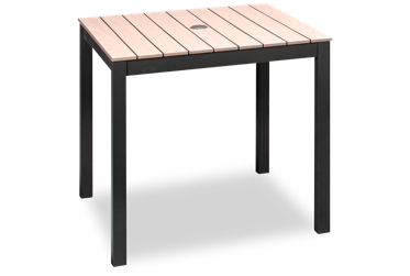 Sydney 33" Square Dining Table - Weather-Resistant Slatted Top - Sturdy Aluminum Legs - Center Umbrella Opening - Durabond Construction