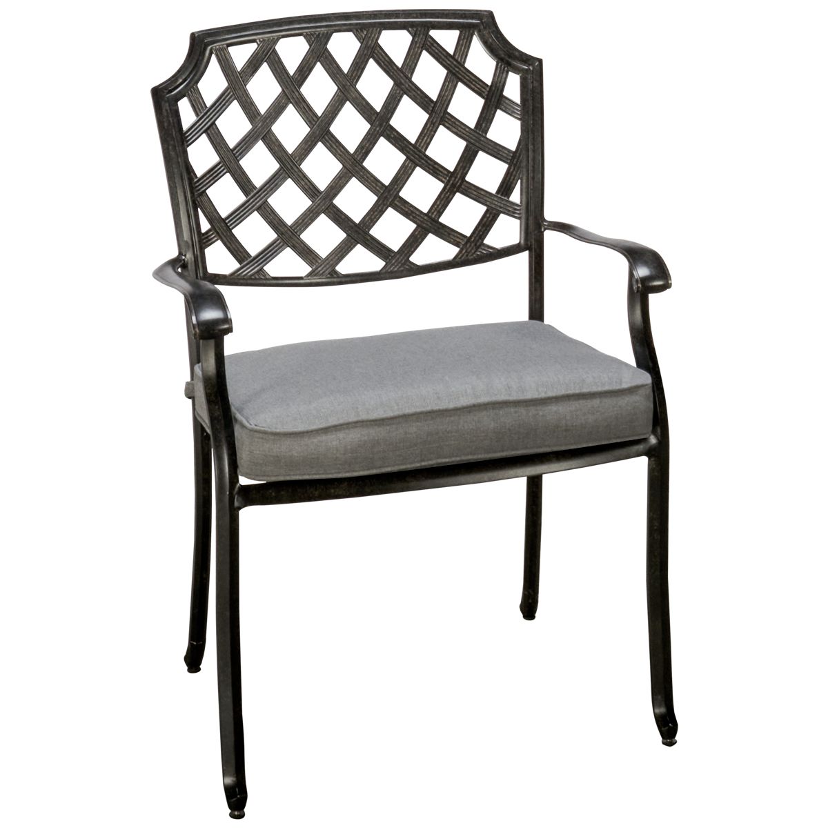 Agio International Madison Dining Chair - Powder-Coated Aluminum - Weather Resistant - Decorative Lattice Design - Plush Grey Seat Cushion