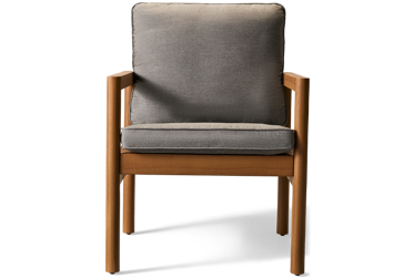 Cove Dining Chair - Authentic Teak Wood Look - Water-Resistant Resysta Frame - Cozy Cushions - Slatted Black Aluminum Back