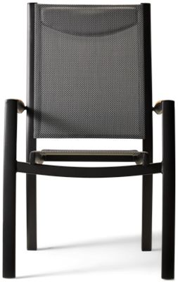 Panama Arm Chair - Stylish Traditional Design - Weather-Resistant Metallic Grey Seat - Contrasting Yellowheart Armrests - Sturdy Black Aluminum Frame