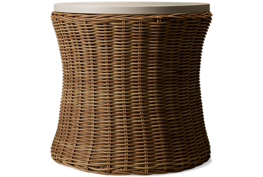 Papasan End Table - Durable Resin Wicker - Sturdy Aluminum Frame - Smooth Faux Stone Top