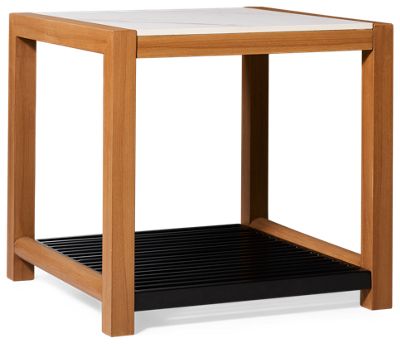 Cove End Table - Resysta Frame - Sintered Stone Top - Open Bottom Shelf - Contemporary Design - Durable Outdoor Furniture