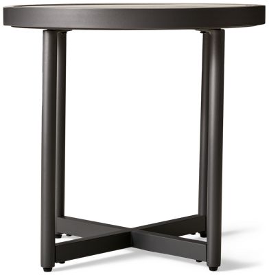 Ocean Beach Round End Table - Faux Stone Top - Modern X Support