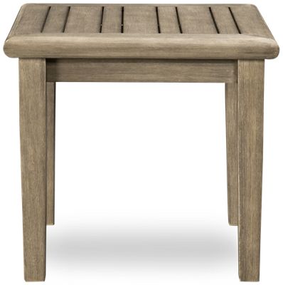 Clare View Square End Table - Textured Grain - Slatted Top - Thick Square Legs