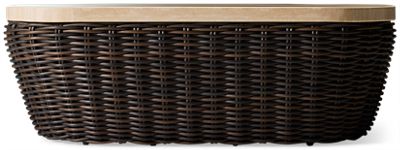 Kimora Coffee Table - Durable Synthetic Wicker - Sturdy Aluminum Frame - Rectangular Faux Marble Top - Rounded Corners - Stylish Dark Brown Finish