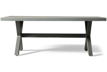 Half Moon Beach Coffee Table - Contemporary Design - Durable Powder Coated Aluminum - Trestle Base With X Sides - Weather Resistant