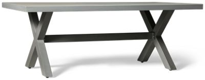 Half Moon Beach Coffee Table - Contemporary Design - Durable Powder Coated Aluminum - Trestle Base With X Sides - Weather Resistant