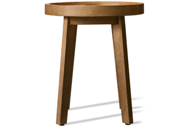 Serena Shores End Table - Premium Eucalyptus Wood - Round Tray-Style Top - Contemporary Slatted Design - Weather Resistant