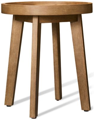 Serena Shores End Table - Premium Eucalyptus Wood - Round Tray-Style Top - Contemporary Slatted Design - Weather Resistant