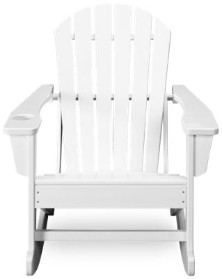 Adirondack Mountain Rocking Chair - Slatted Arched Back - Comfortably Angled Seat - Built-In Cup Holder - Durable High-Density Polyethylene