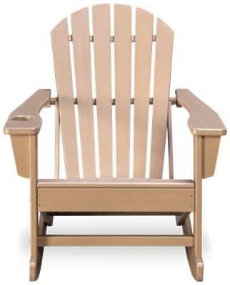 Adirondack Mountain Rocking Chair - Slatted Arched Back - Comfortably Angled Seat - Built-In Cup Holder - Durable High-Density Polyethylene